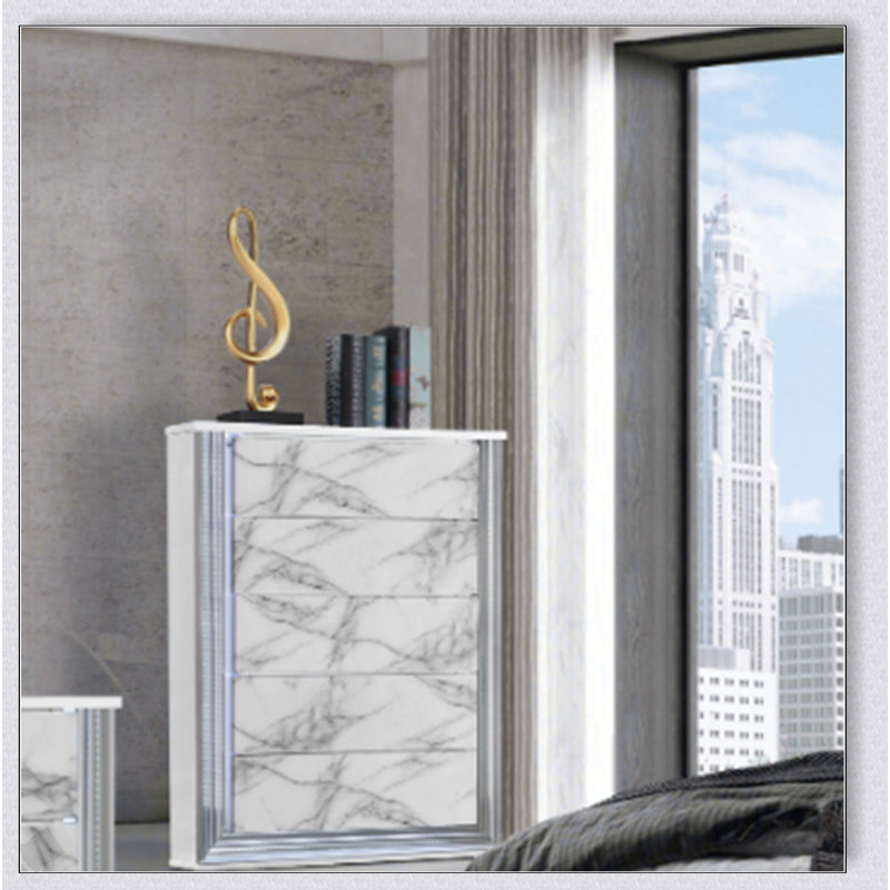 Commode en marbre blanc lune avec éclairage DEL pour un rangement moderne et élégant