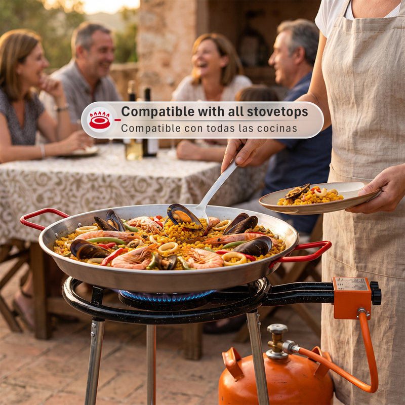 Poêle à paella en acier au carbone 12 pouces Magefesa, 30 cm - 4 portions, durable et légère avec surface alvéolée, idéale pour la cuisine extérieure et la paella valencienne traditionnelle