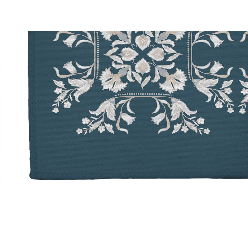 Tapis à linge Rumi, L 49 po x H 6 po, Floral bleu sarcelle