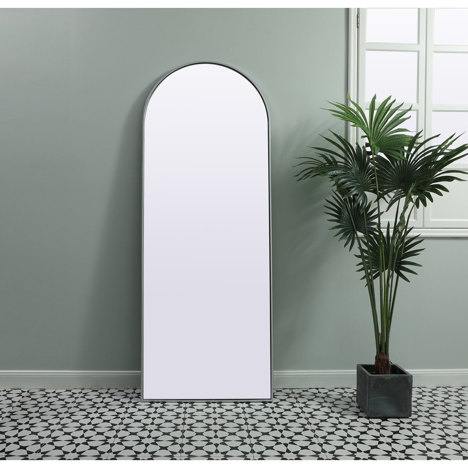 Sabine Metal Arch Wall Mirror, Silver, 74" x 28"