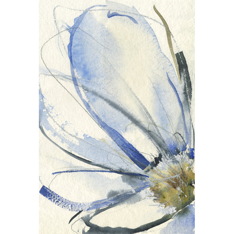 Cobalt And Paynes Petals I - Painting, 122cm H x 81cm W, Black Floater Framed