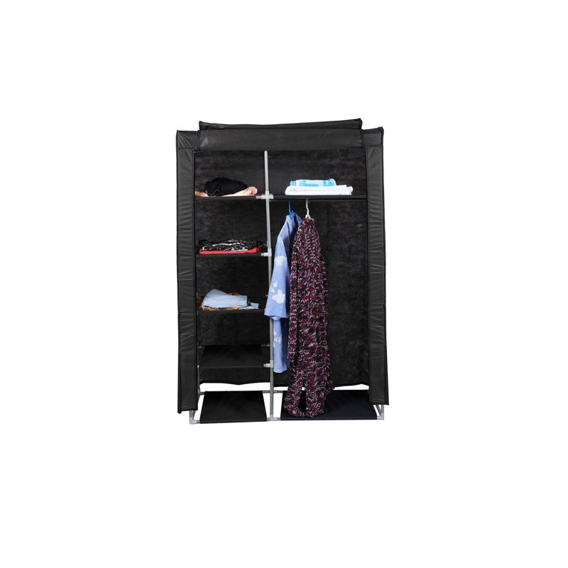 Garde-robe noire moderne avec tissu 100% rembourré, assemblé, 40,2 po x 57,5 po x 17,7 po | Structure robuste en 100% métal | Conception élégante de couleur unie, parfaite pour le rangement dans les chambres et les espaces de vie
