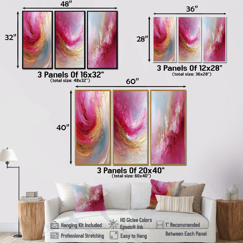  Pink Ocean Ink Harmony I -  Abstract Wall Art Collection, Wrapped Canvas, 28" H x 36" W, Does Not Apply