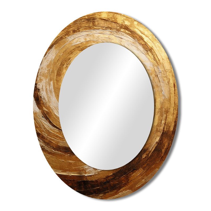 Grand miroir mural ovale brun en métal avec spirale moka doré, 43 po x 33 po