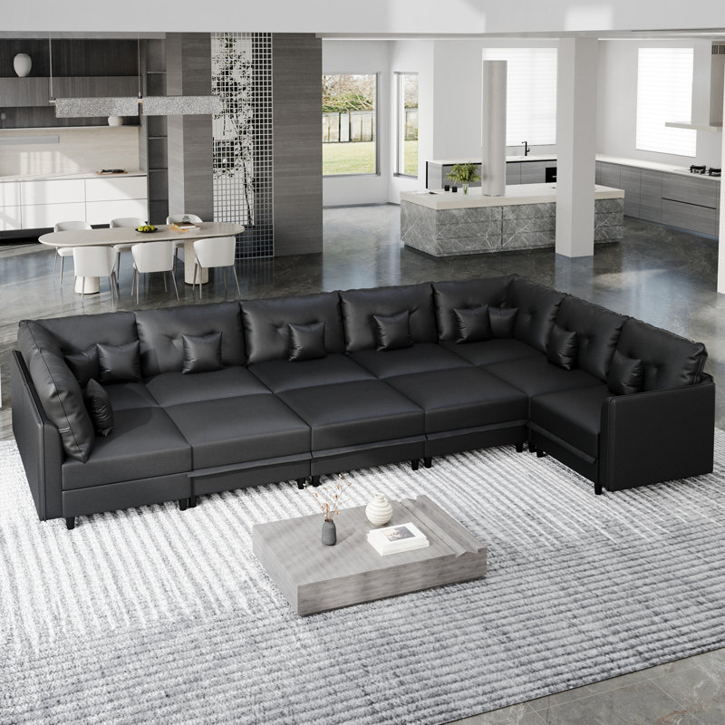 Accoudoir modulaire rembourré courbé avec rangement Brizzia, Black Faux Leather