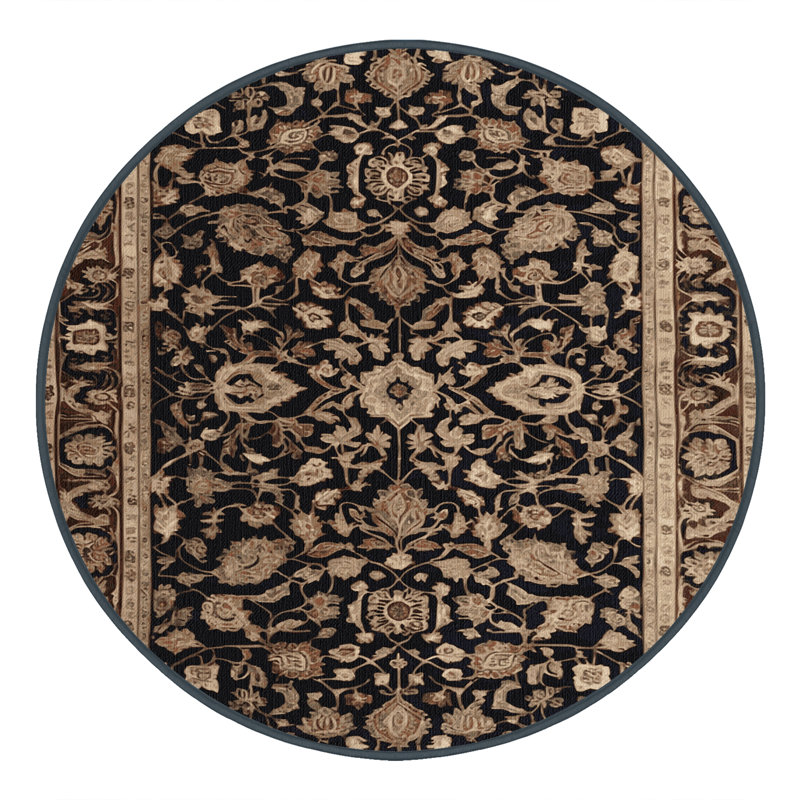 Tapis brun turc lavable à la machine, Rond 7 pi