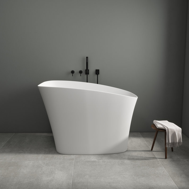 51'' Freestanding Soaking Solid Surface Bathtub In White, Matte White
