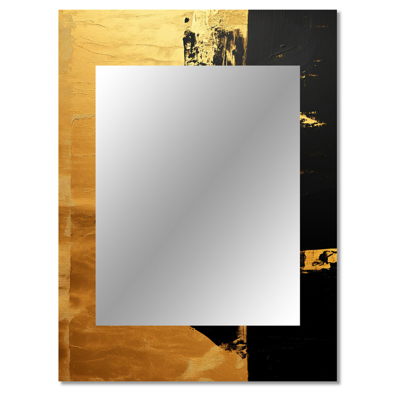 Gold Black Japanese sign Calligraphy III - Japan Large Wall Mirror, Traditional Decorative Mirror, Printed Metal Art