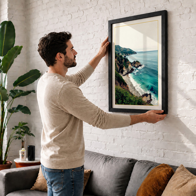 Cliffside Coast Coastal - Framed Print, A3 - 42.0 x 29.7 cm, White