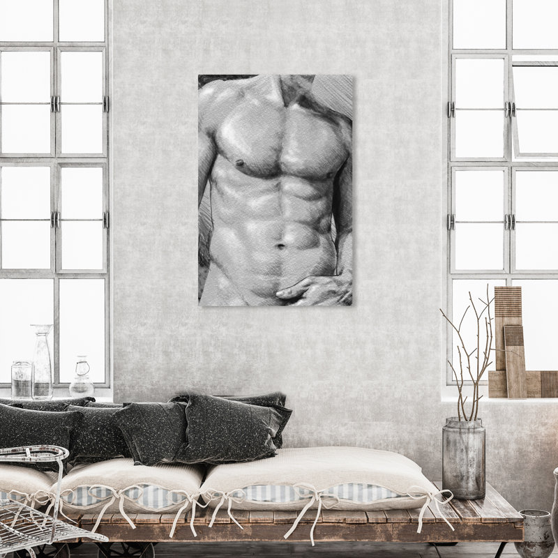 Torse mâle en gris - impression, Toile tendue, H 45 po x l 30 po x P 1,5 po