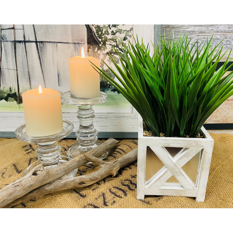 Herbe en bois et pot à fleurs en métal 11 po