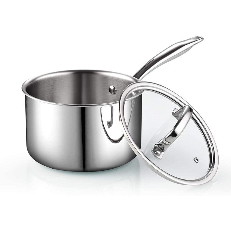 Casserole en acier inoxydable avec couvercle Cook N Home, petite casserole de 3 pintes à 3 plis, va au lave-vaisselle et au four, compatible avec toutes les surfaces de cuisson