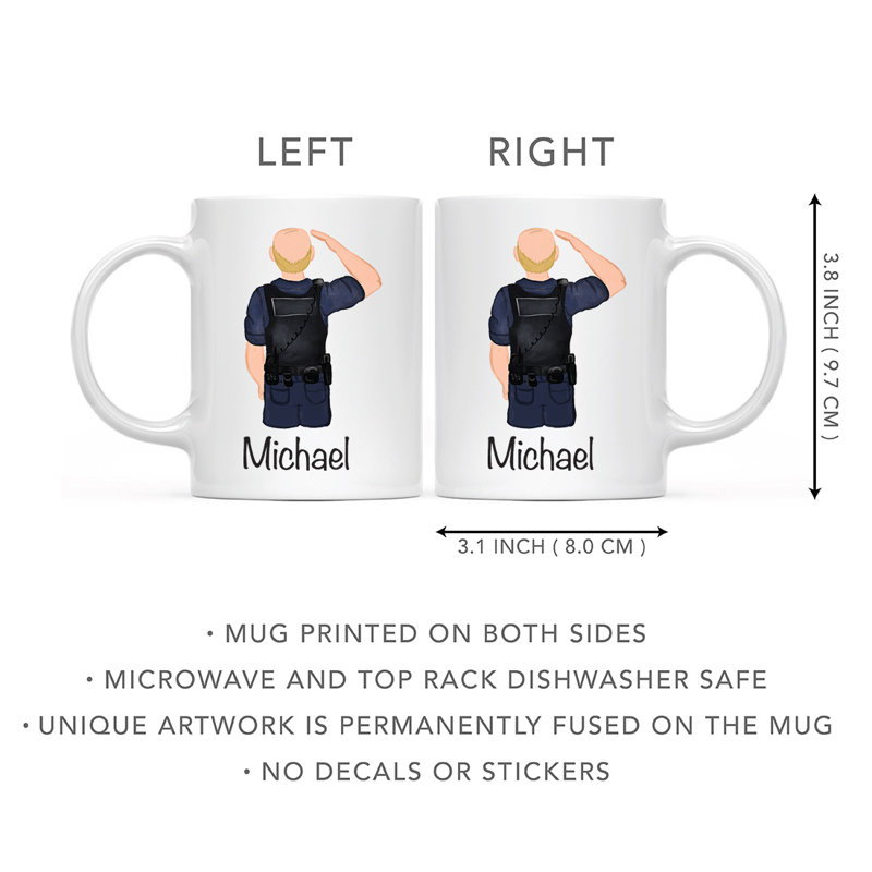 Tasse à café personnalisée, Blanc / jaune, homme, agent de police 1, Oui