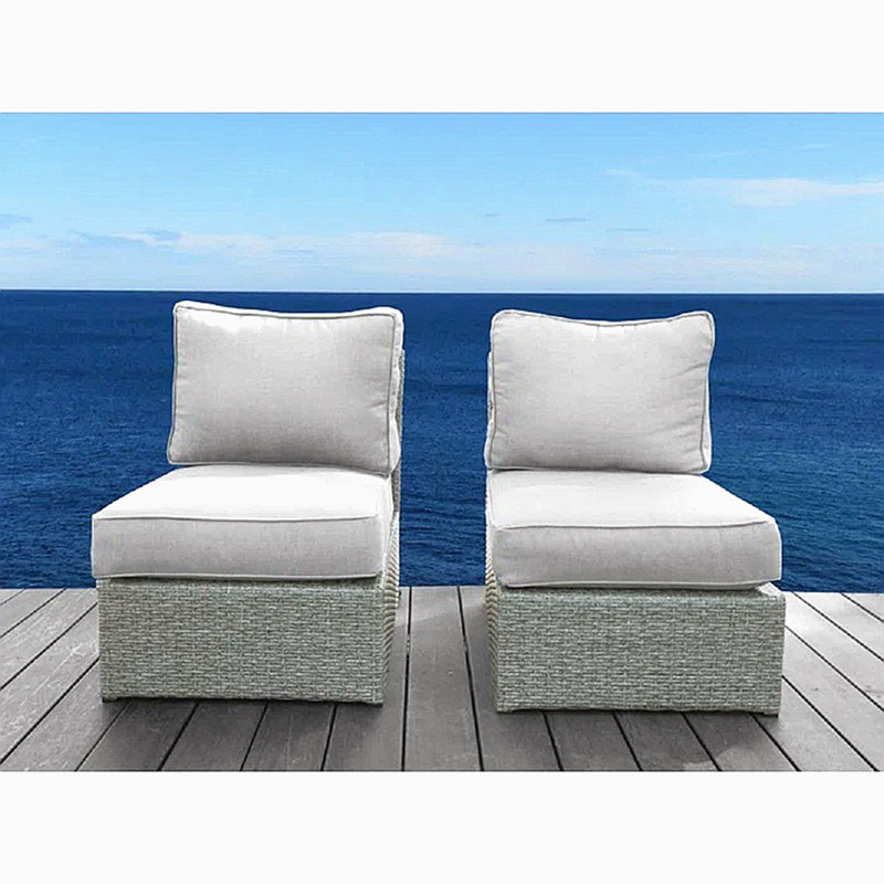 Armless Fully Assembled Patio Chair With Cushions, Beige, Gray