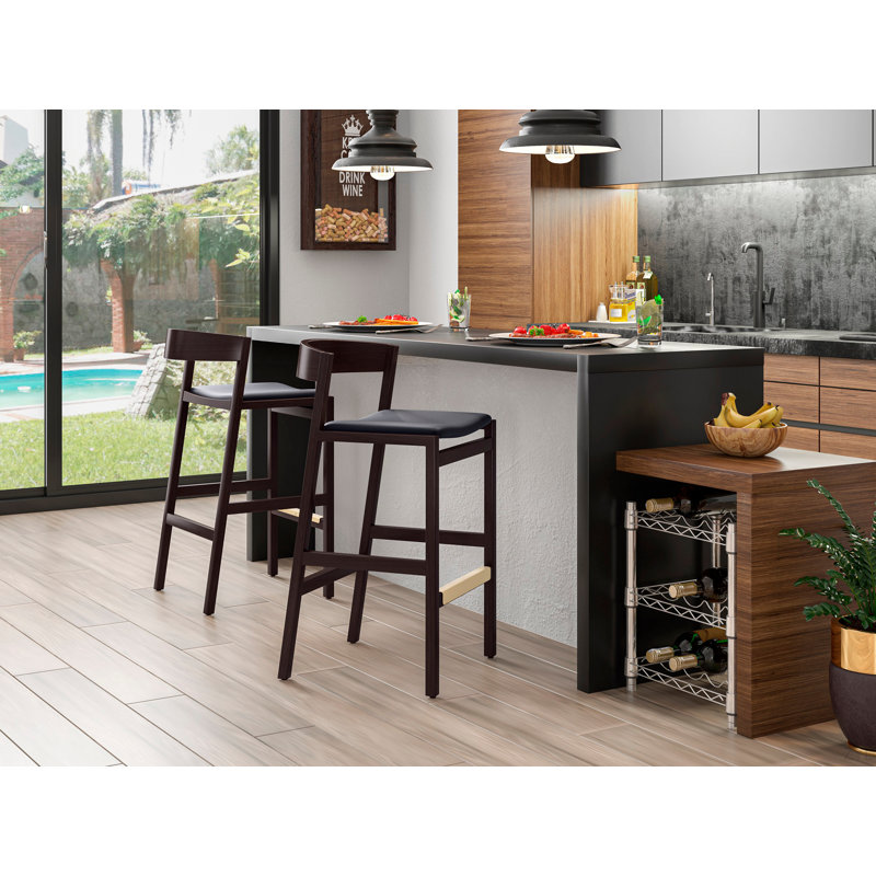 Tabouret de comptoir rembourré en bois Klismos, Noir