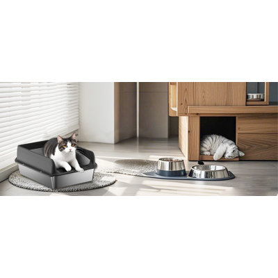 Litière pour chat en acier inoxydable avec couvercle, grande litière profonde de 6 po pour chats, litière en métal XL avec tapis anti-fuites et pelle à litière, non collante, facile à nettoyer