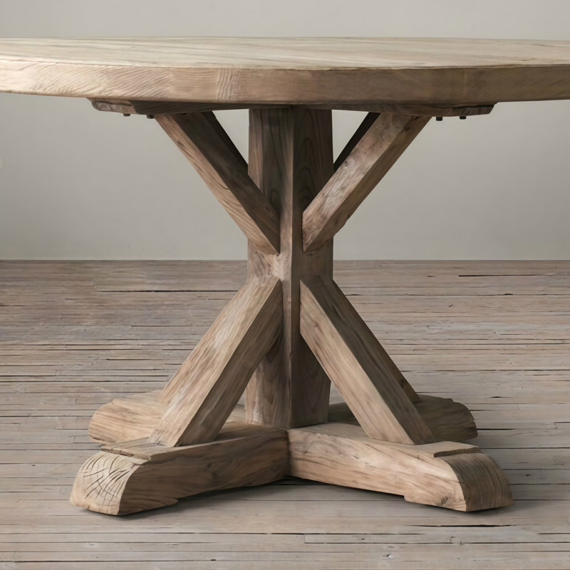 Vintage Style Round Solid Wood Dining Table, 29.5"H x 39.4"L x 39.4"W