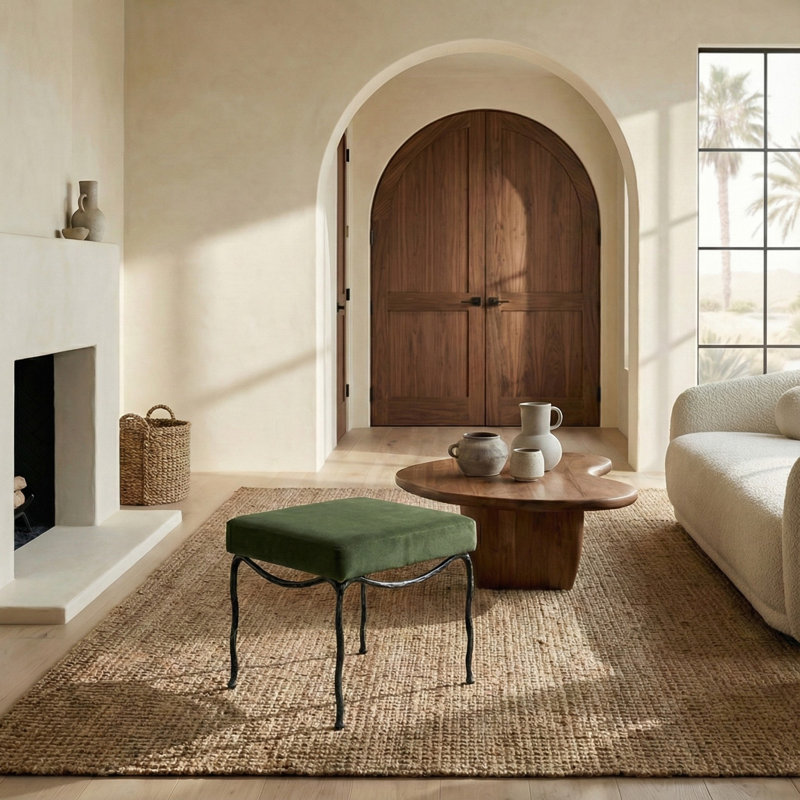 Lacarla Metal Legs Ottoman, Vert olive