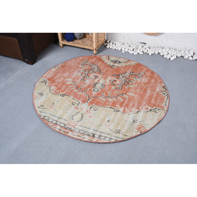 Tapis orange Anatolian, tapis neutre, tapis de plancher, tapis décoratif 4,2 x 4 pi, tapis turcs, tapis rétro