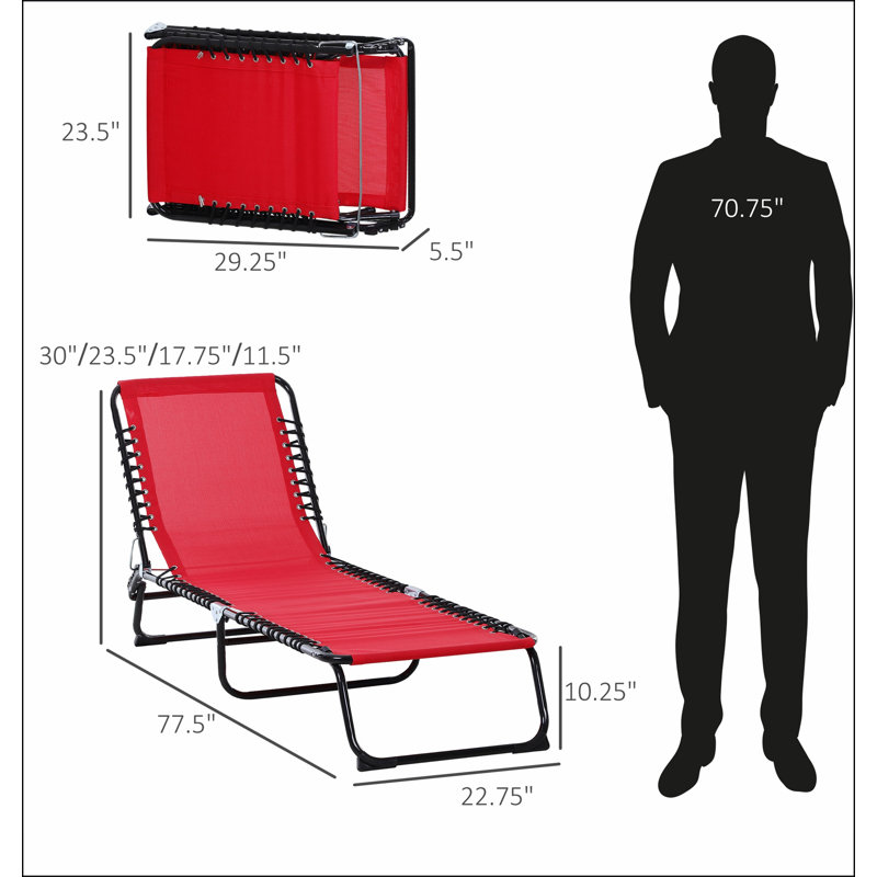 Outsunny Folding Chaise Lounge Pool Chair, Patio Sun Tanning Chair, Outdoor Lounge Chair w/ 4-Position Reclining Back, Pillow, Breathable Mesh & Bungee Seat for Beach, Yard, Patio