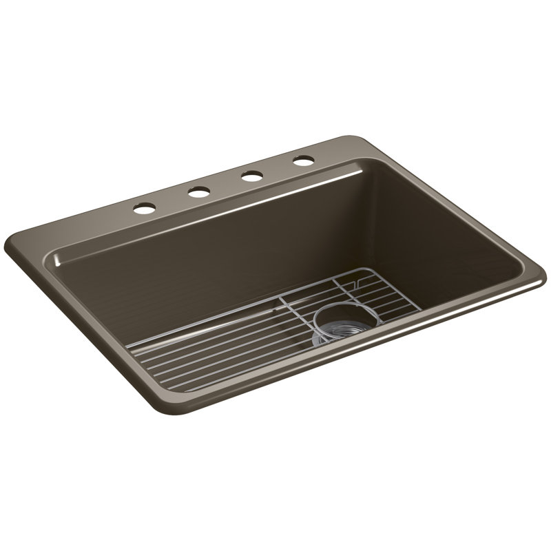 Riverby 27" L x 22" W Drop-In Kitchen Sink, Suede, 4 Hole
