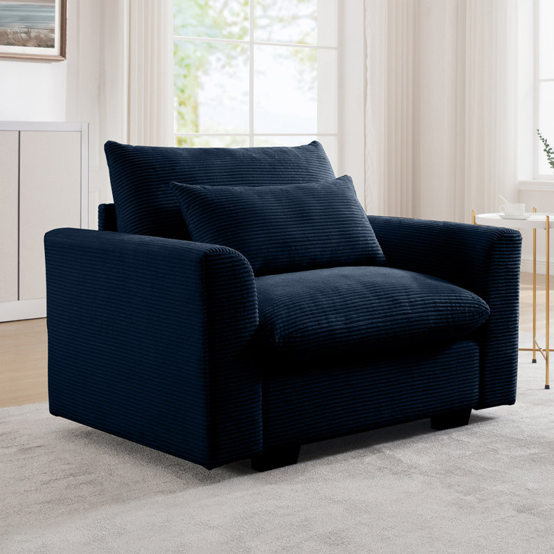 Fauteuil d'appoint à siège profond Karaka Corduroy, Velours côtelé bleu marine