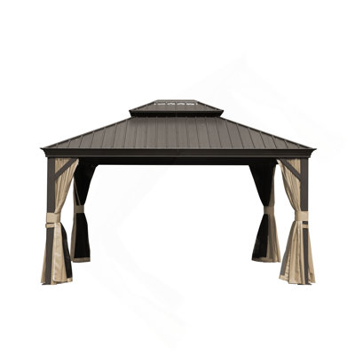 Hardtop Gazebo Outdoor Aluminum Gazebos Grill With Galvanized Steel Double Canopy For Patios Deck Backyard,Curtains&Netting