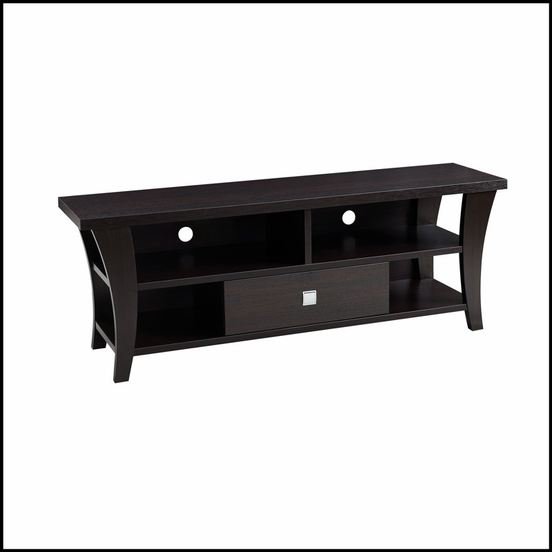 Modern TV Stand Cabinet with Curved Legs, Metal Glides, Square Handle, and Divided Shelf for Organized Storage