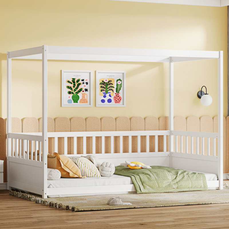 Wood Canopy Bed Frame, Twin, White