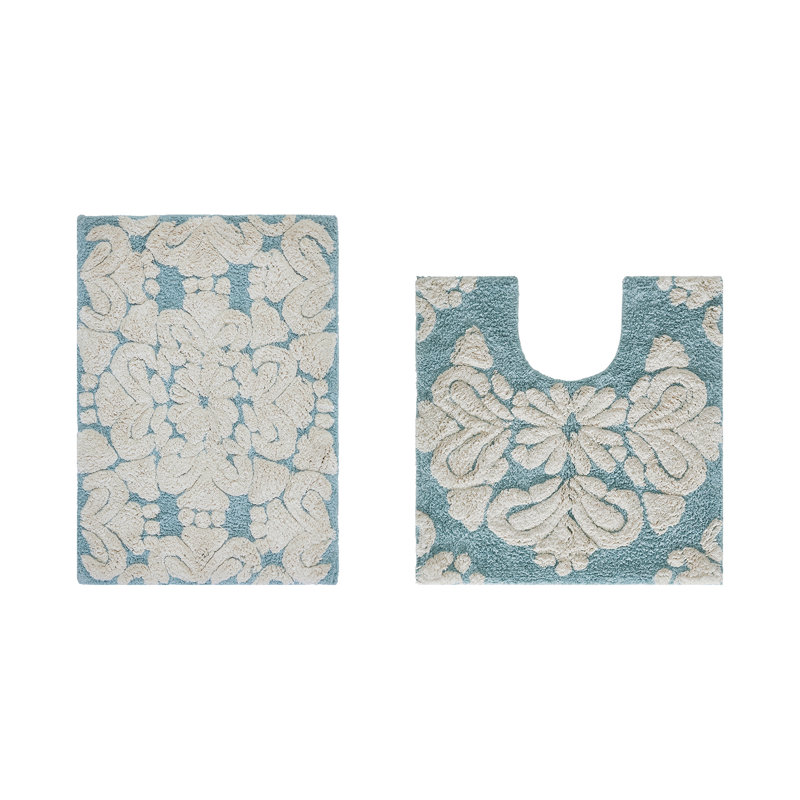 Danitra Premium 100% Cotton 1885 GSM 2-Piece Bath Rug Set, OEKO-TEX® Certified, Non-Slip Spray Latex Backing, Plush Tufted Bath Mat & Contour Rug for Sink, Vanity & Toilet Areas, Super Absorbent, Machine Washable, Blue