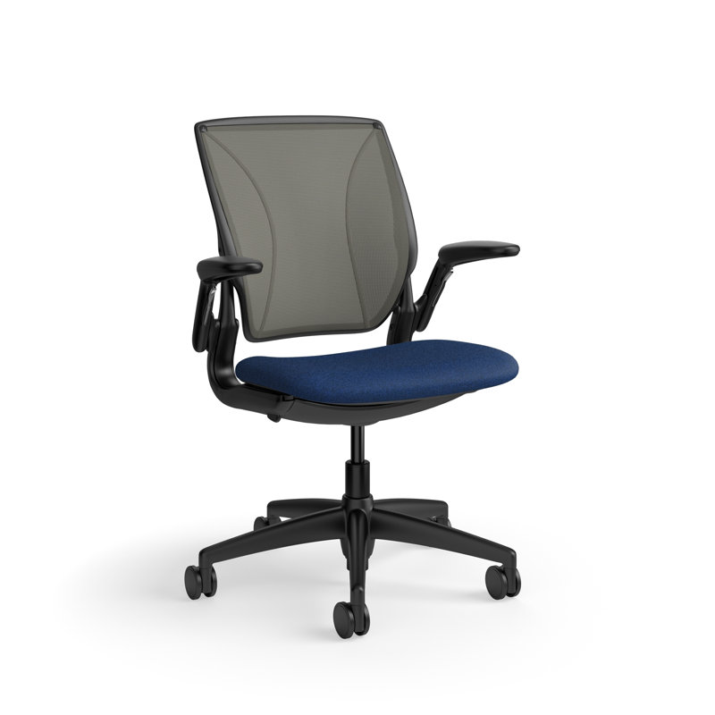 World LM, Ergonomic Task Chair with Poppy Seed Backrest, and  Autumn Upholstered Seat, Navy Blue Fabric, Black, Gray Mesh