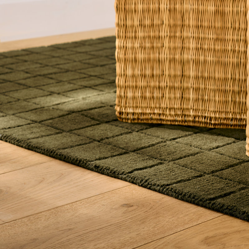 Meile Contour Hand Loomed Wool Geometric Green Area Rug, Rectangle 9' x 12'