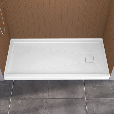 Base de douche en acrylique 72 po x P 36 po à seuil simple pour installation en alcôve avec drain à droite