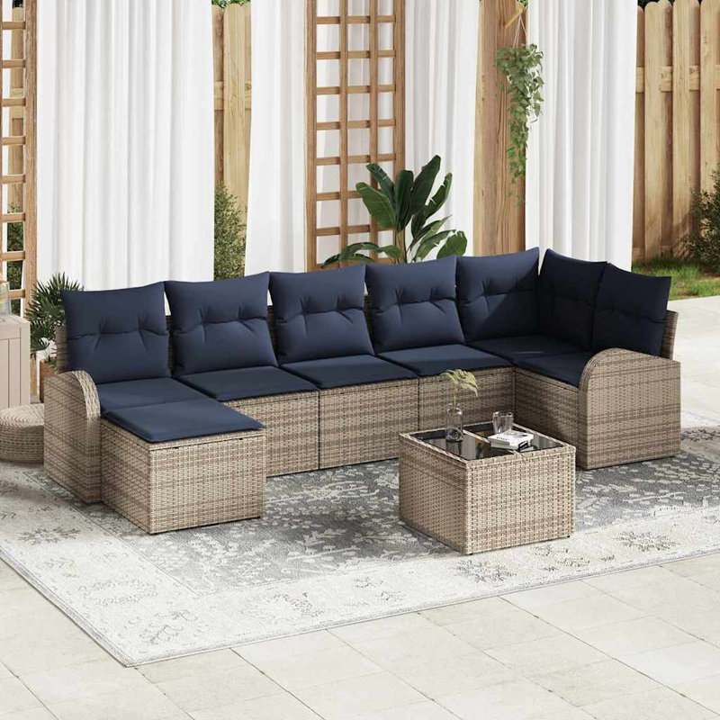 Ensemble de canapé de jardin avec coussin vidaXL 8 pièces vidaXL, Coussin bleu marine / structure grise