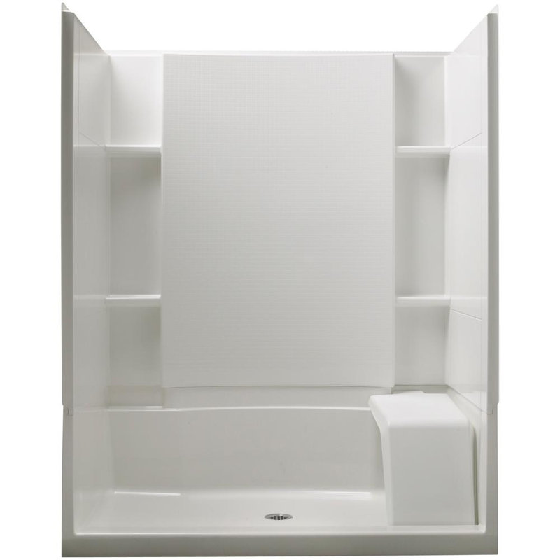 60" W x 74.5" H Framed Rectangle Shower Stall with Seat, Towel Bar and Base Included, Silver
