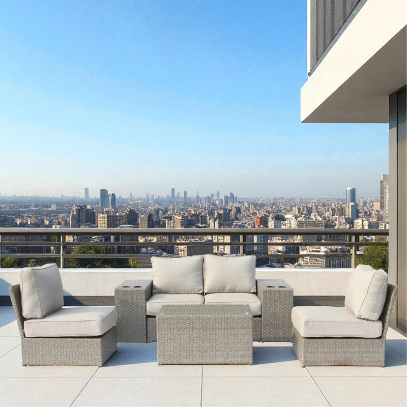 Ensemble modulaire de patio en osier toutes saisons pour 4 personnes - pré-assemblé avec coussins