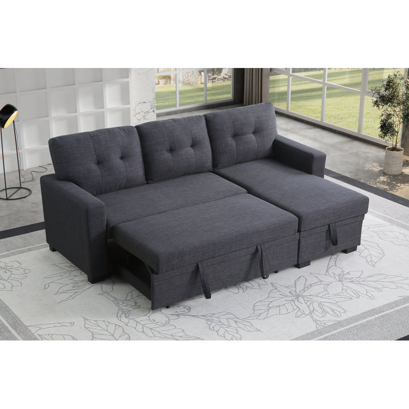 Canapé en tissu texturé en lin polyvalent avec canapé-lit convertible, repose-pieds de rangement et configuration modulaire