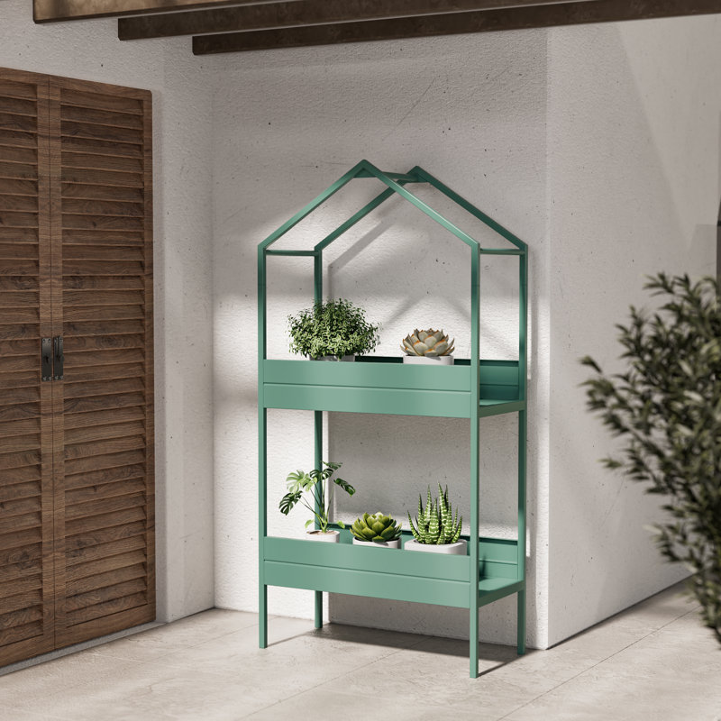 Support à jardin extérieur en acier avec grand rangement, Vert