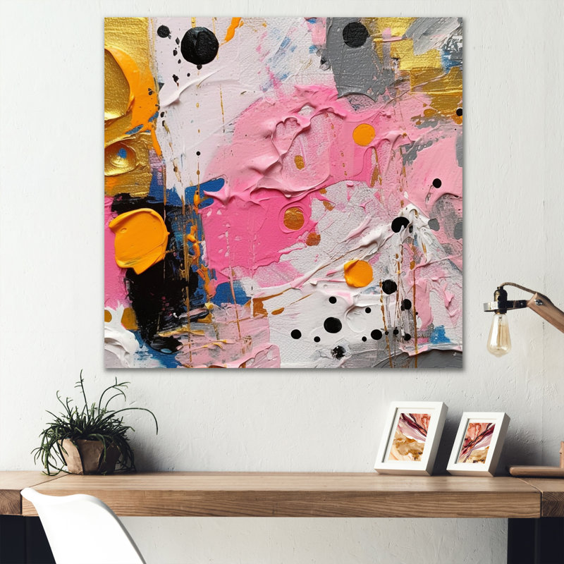 Rose et gris géométrique I, reproduction d'art sur toile, Toile tendue, H 16 po x l 16 po x P 1 po