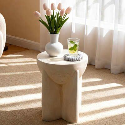 Off-White Faux Marble End Table, Ideal For Living Rooms And Bedrooms by George Oliver