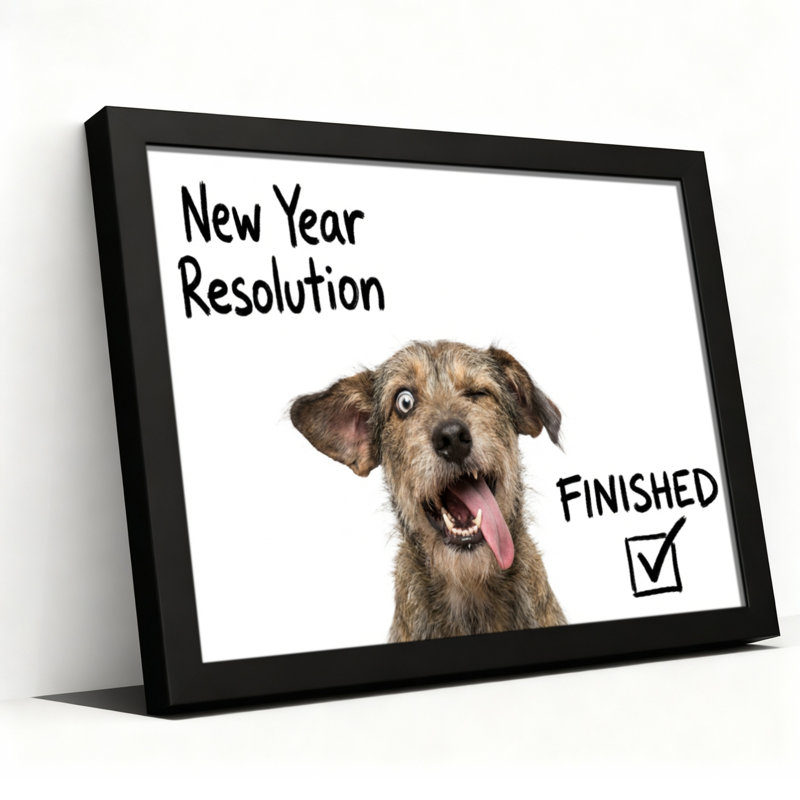 Ensemble de 1 tableau sur toile tendue représentant un chien en pleine résolution pour la nouvelle année, H 24 po x l 36 po