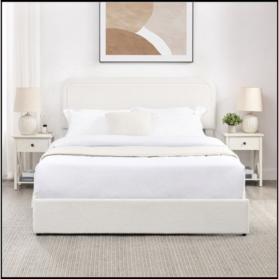 Grand lit plateforme tapissier Livcle Ivory Boucle