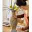 Vase de table en céramique jaune vintage à motif floral