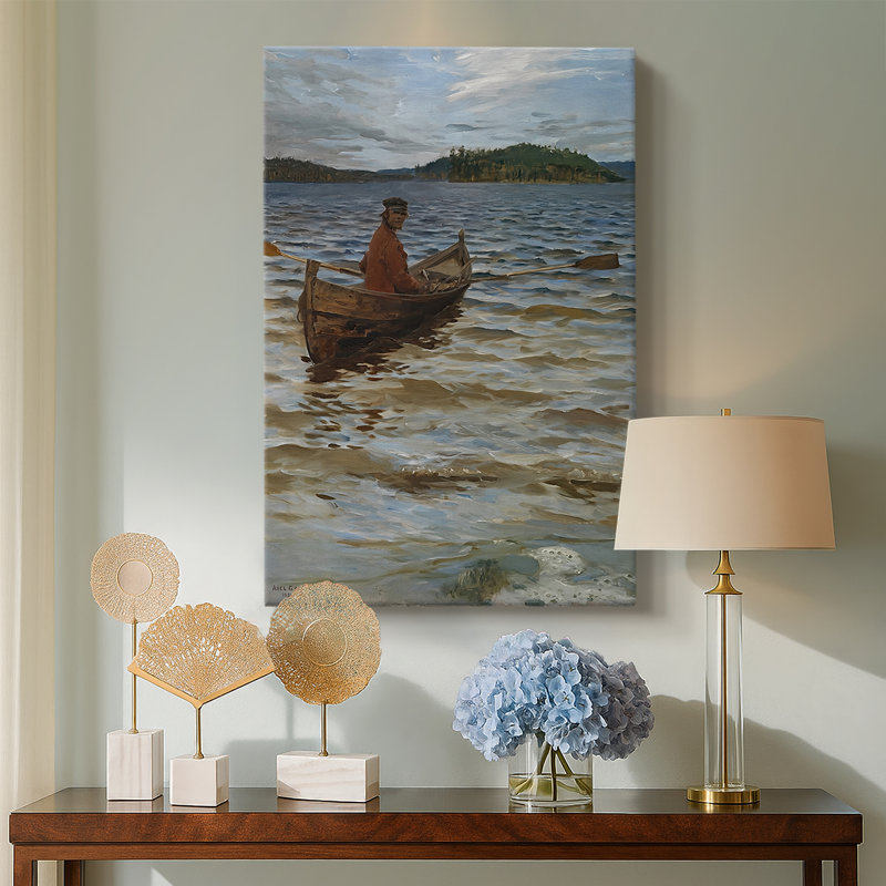 «Rowing to the Shore», toile tendue par Akseli Gallen-Kallela, 24 po x 36 po
