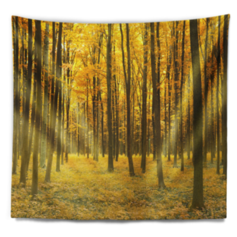 Tapisserie forêt d'automne jaune vif, H 32 po x l 39 po