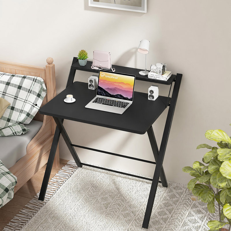 Petit bureau pliant avec tablette, table d'ordinateur compacte à 2 niveaux, espace de travail portatif pour bureau à domicile