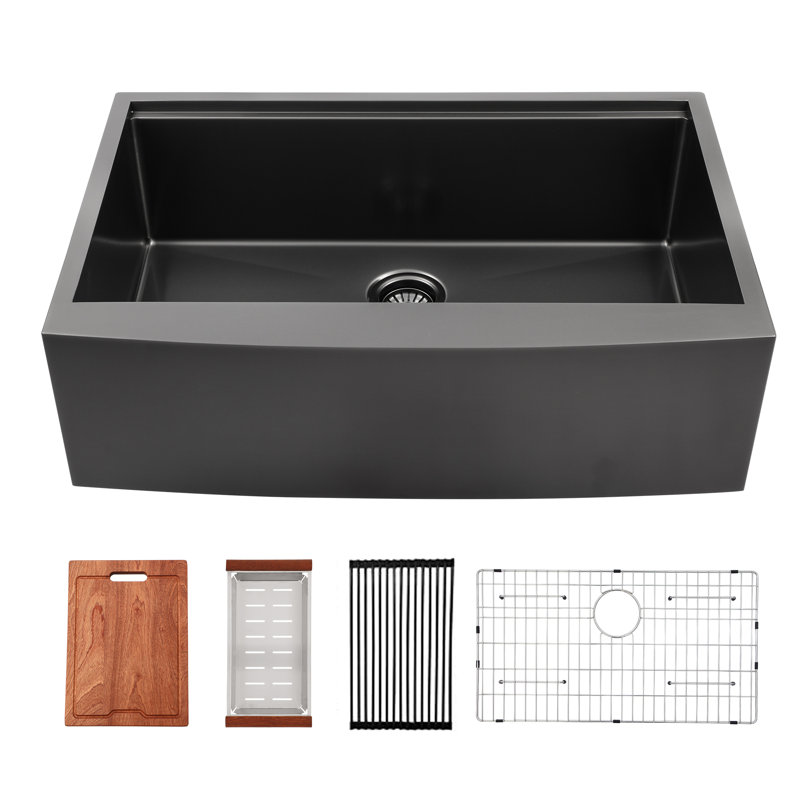 Farmhouse/Apron Single Bowl Workstation Stainless Steel Kitchen Sink, Gun Metal Black
