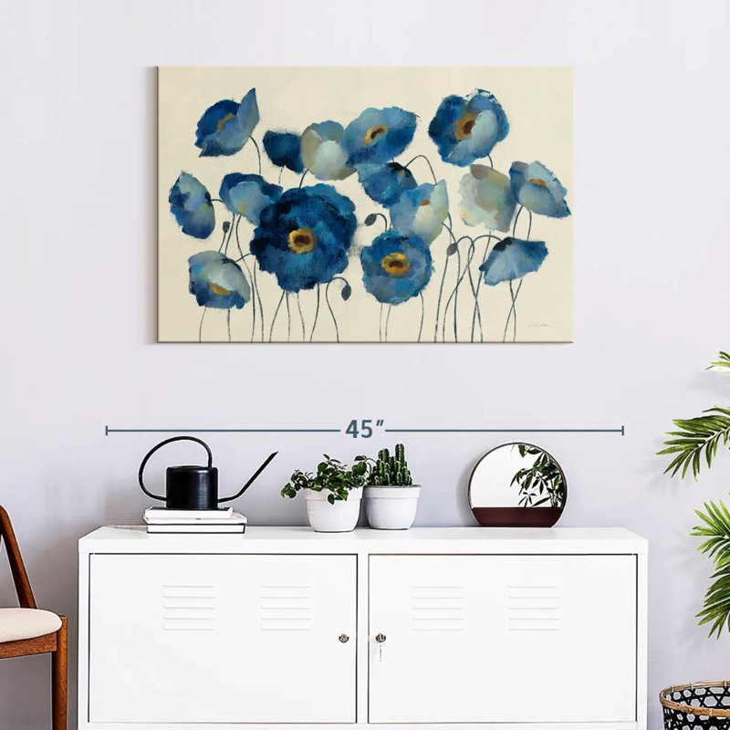 Aigue-marine floral sur crème sur toile, H 24 po x l 36 po x P 1,25 po