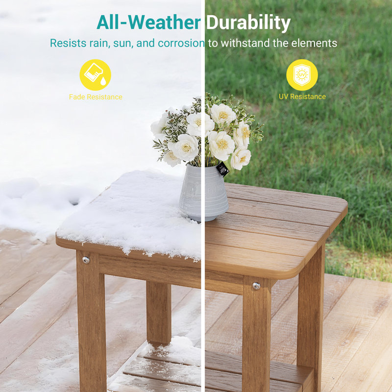 Patio Outdoor Adirondack Plastic/Resin Side Table Weather Resistant End Table, Teak