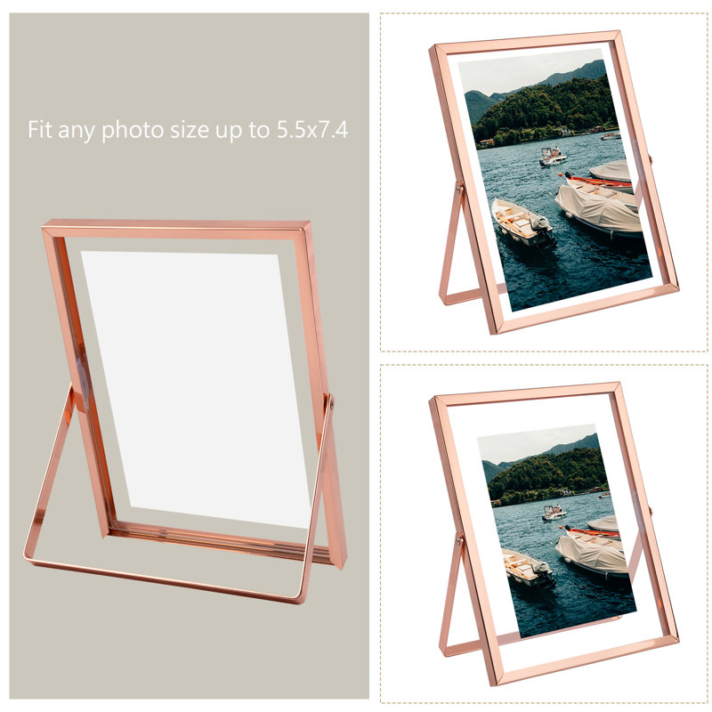Floating Metal Frame with Real Glass, 6" x 8", Rose Gold